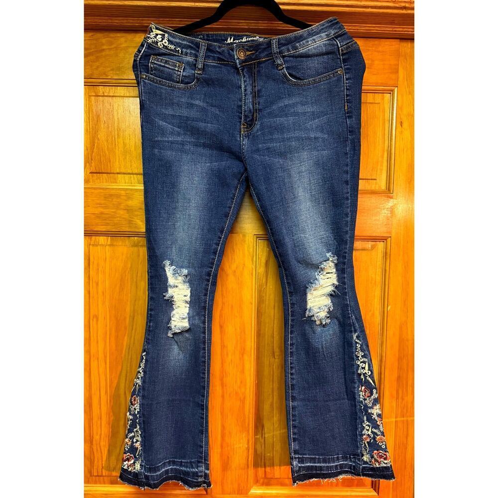 Machine Nouvelle Mode Flair Jeans with embroidered floral flowers SIZE 9 NEW